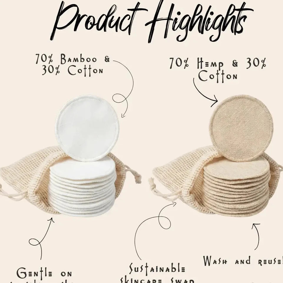 Set of 10 - Reusable Hemp Facial Rounds
